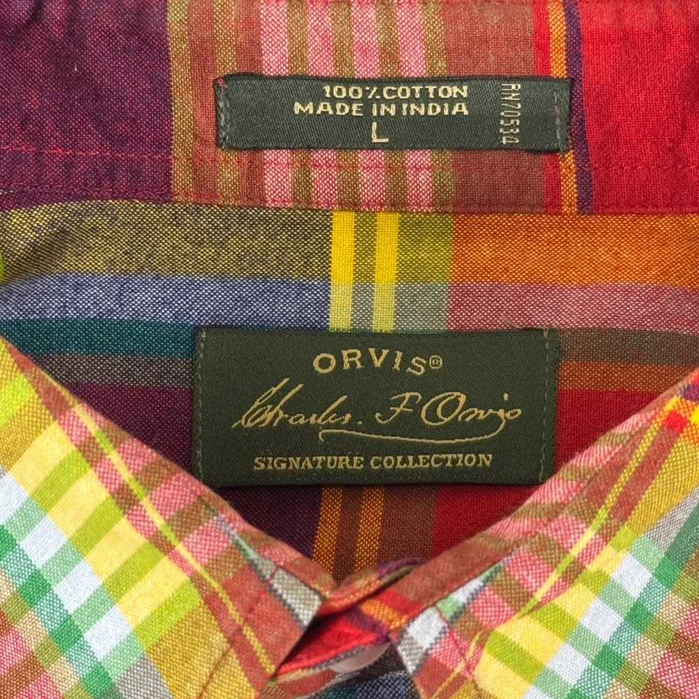 Orvis Signature Collection Mens Large Multi Color Plaid Cotton Shirt - Picture 4 of 8